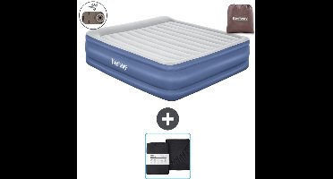 Bestway luchtbed - 2-Persoons - 193 x 203 x 56 cm - Grijs/Blauw - Inclusief pomp en Hoeslaken