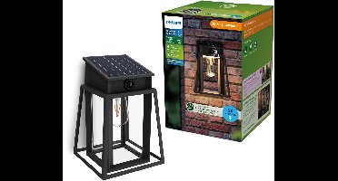 Philips Lysin Wandlamp - UltraEfficient LED - Solar buitenlamp - Warmwit licht 2700K - Zwart - Rechthoekig ontwerp - Bewegingssensor - Zonne-energie - Schemersensor