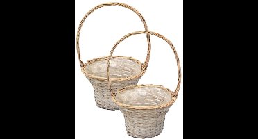 Van der Leeden Mand met hengsel - 2x - bruin - D35 x H56 cm - rotan - gevlochten riet - opbergmand - bloempot/plantenpot
