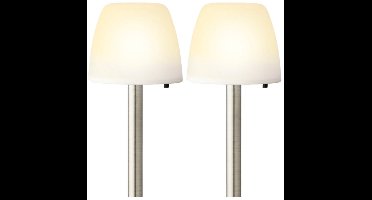 Lumineo Solar tuinlamp/prikspot schemerlamp op zonne- 2x -energie - 28 cm - Prikspots tuinverlichting