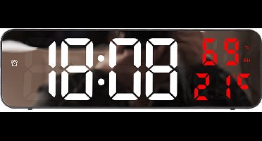 Digitale wandklok - Elektronische spiegelwekker - zwarte schaal, wit en rood - Wekkerspiegel groot scherm digitale LED wandklok plug-in versie klok