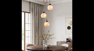 LumenXL LumenXL - Hanglamp Marmore - Mat zwart - Marmerlook - 3-lichts - Glas