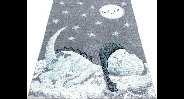 Kinderkleed met dinosaurusprint, blauw, kinderkamerkleed, jute achterkant, afmeting: 160 cm x 230 cm