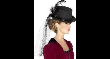 SMIFFY'S - Steampunk hoge hoed met sluier voor vrouwen