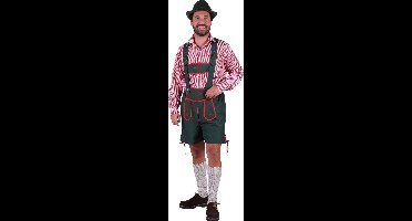 Oktoberfest Lederhosen & Overhemd Klaus Heren Groen - Oktoberfest Lederhosen Man - Oktoberfest Overhemd Heren - Rood-Wit - Maat L