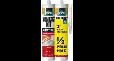 Bison Montagekit Direct Grip koker 2x 370 g, duo verpakking, 2e koker halve prijs, extra sterk, hoge aanvangshechting, montagelijm, bevestigen, hoge eindsterkte, binnen en buiten, eenvoudig in gebruik