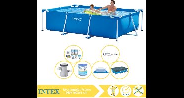 Intex Rectangular Frame Zwembad - Opzetzwembad - 260x160x65 cm - Inclusief Afdekzeil, Onderhoudspakket, Zwembadpomp, Filter, Grondzeil en Stofzuiger
