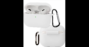 Hoes - Geschikt voor Apple Airpods Pro 3 - Siliconen Hoesje met Clip - Silicone Case Cover - Wit