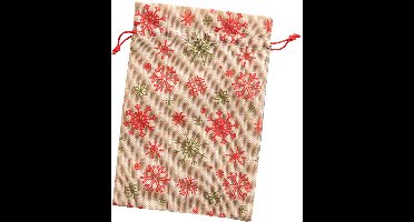 folia zak in jutelook, naturel met sneeuwvlokken