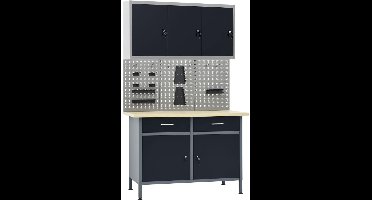 Werkbank – Werktafel – Werkbank Met Opbergruimte – Werkbank Garage – Werkbank Zwart – 500 kg Draagvermogen – Verstelbare Pooten