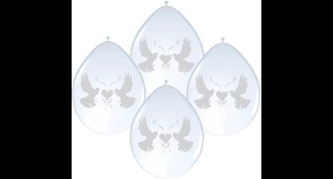 Folat Ballonnen - 16x stuks - wit - met duifjes - bruiloft versiering - feestartikelen