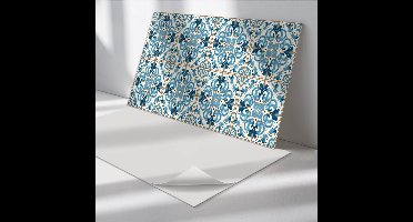 Wallfluent Vinyl Wandpaneel - Plantenpatroon in symmetrie Zelfklevende Wandbekleding - 100 cm x 50 cm - Blauw Vinyl Wandpaneel - 1 stuk - Rechthoekig Wandbekleding Vinyl - Texturen Wandpaneel - Wandpaneel PVC - Wandpaneel Keuken en Badkamer