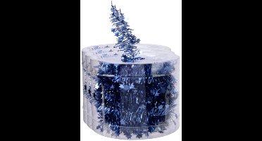 Decoris kerstslinger - 3x st - met sterren - donkerblauw - lametta - 700 cm