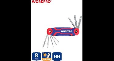 WORKPRO WP222020 Inbussleutelset kogelkop CR-V 8-delig uitvouwbaar