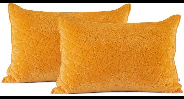 Boraboi® Set van twee fluwelen kussenslopen met geometrisch patroon in honinggeel,laila honinggeel, 50x70cm