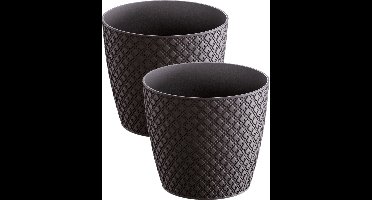 2x stuks orient stijl plantenpot/bloempot kunststof dia 13 cm en hoogte 11 cm in het antraciet grijs voor binnen/buiten