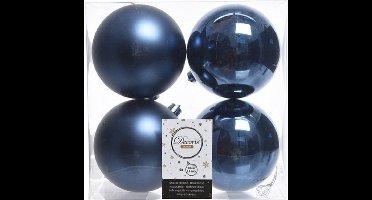 Decoris Kerstballen - 4x st - donkerblauw - 10 cm - kunststof - kerstversiering