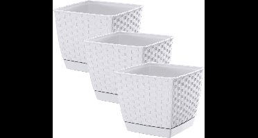 Prosperplast Plantenpot/bloempot - Set van 3x stuks - rotan kunststof - 22 x 19 cm cm - wit
