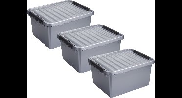 4x stuks sunware q-line opberg box/opbergdoos - 36 liter - 50 x 40 x 26 cm - kunststof - opslagbox - grijs