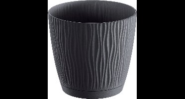 Prosperplast Plantenpot/bloempot Waves - kunststof - antraciet grijs - D15 x H14 cm - binnen/buiten - met opvangschaal