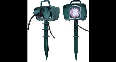 V-TAC VT-1112-3 Adapters & Contactdozen - 2 Wegs - Tuinspiescontactdozen - IP44 - Groen - 3m draad