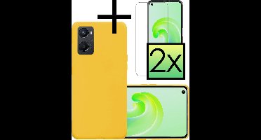 Hoesje - Met 2x Screenprotector - Geschikt voor OPPO A76 - Sterk & Shockproof - Back Cover - Siliconen Case - Telefoon Hoes - Geel