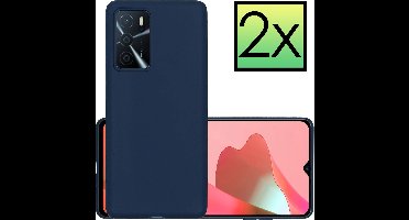 Hoesje - 2 Stuks - Geschikt voor OPPO A16 - Sterk & Shockproof - Case Siliconen - Back Cover - Telefoon Hoes - Donkerblauw