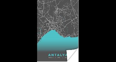 Poster Antalya - Stadskaart - Plattegrond - Kaart - Blauw - 20x30 cm