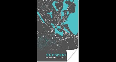 Poster Duitsland – Blauw – Schwerin – Stadskaart – Kaart – Plattegrond - 20x30 cm