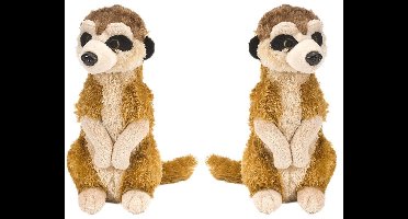 Set van 2x stuks pluche bruine stokstaartjes knuffel 20 cm - Stokstaartjes wilde dieren knuffels - Speelgoed voor kinderen