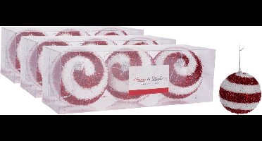 9x stuks gedecoreerde kerstballen rood/wit kunststof diameter 10 cm - Kerstboom versiering