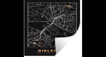 Muurstickers - Sticker Folie - Bielefeld - Kaart - Plattegrond - Stadskaart - Goud - Duitsland - 30x30 cm - Plakfolie - Muurstickers Kinderkamer - Zelfklevend Behang - Zelfklevend behangpapier - Stickerfolie