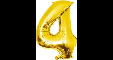 Folieballon 4 - 86 cm - Goud - geschikt voor helium of lucht - incl. papieren rietje