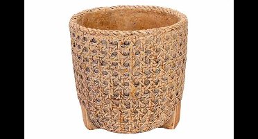Bloempot Wicker Beige 15,5x15,5xh15cm Ro Nd Cement
