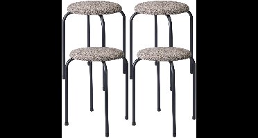 Home & Styling Bijzet krukje Tweed melange - 4x - metaal/stof - D40 x H48 cm - Meubels - Zitten