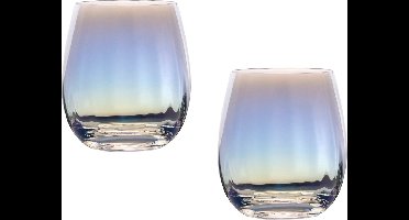 Intirilife 2x Drinkglas met Regenboog Glinstering en Golvende Vorm - 380 ml Inhoud - Water Sap Glas Vaatwasmachinebestendig Schokbestendig Kristalglas