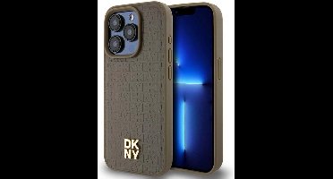 DKNY - Leren - Patroon Metaal Logo MagSafe hoesje voor iPhone - 14 - Pro - bruin