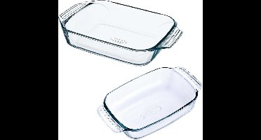 2x Glazen ovenschaal 0,7 liter 22 x 13 x 5 cm en 1,4 liter 26 x 17 x 5,5 cm - Ovenschotel schalen – Bakvorm