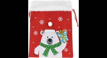 Home & Styling Kerst Zakje in vilt - Set van 3 stuks - 27x21x3cm - IJsbeer