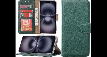 Hoesje Geschikt voor iPhone 16 Plus hoesje – portemonnee bookcase met pasjeshouder – Groen