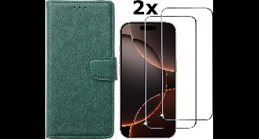 Hoesje Geschikt voor iPhone 16 Pro Max hoesje bookcase met 2 stuks screenprotectors – Groen