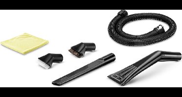 Kärcher auto-interieur reinigingsset - Geschikt voor alle Kärcher Nat-/Droog zuigers - Verlengslang 1,5 meter - Extra lange spleetzuigmond - Autozuigmond - Zuigborstel met harde haren - Zuigbostel met zachte haren en Microvezeldoek