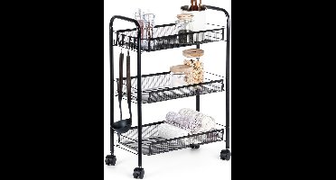 Opbergwagen Metaal Zwart 3-Niveaus - Keukentrolley - Keuken - Organizer - Rek Op Wielen