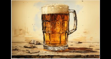 Poster 30x20 cm - Vintage - Bier - Pul - Hout - Tafel - Drinken - Posters - Kamer decoratie - Wanddecoratie woonkamer - Muurdecoratie slaapkamer