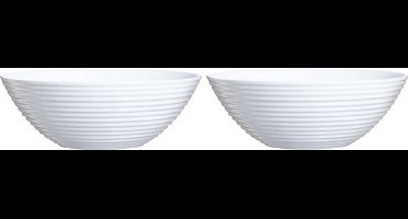 2x Salade schalen/slakommen van wit glas 27 cm - Schalen en kommen - Keuken accessoires