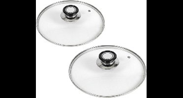 Gerimport universele glazen pannendeksels - 2x - voor dia 22 en 26 cm - keuken - met stoomgaatje