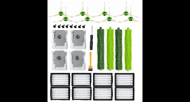 Stofzuigeraccessoires - Accessoireset - geschikt voor iRobot Roomba-stofzuigers (i7, i7+, E5, E6, 800/900-serie) - 4 hoofdborstels, 8 filters, 8 zijborstels en 4 stofzakken