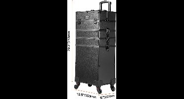 Professionele Aluminium Make-up Koffer – Extra Groot – Opvouwbaar Werkstation met Ondersteunende Poten – LED Spiegel & Bluetooth – Verrijdbare Make-up Trolley – Type B – Zwart