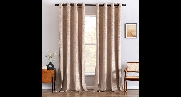 Boraboi® Elegante Beige Fluwelen Gordijnen met Goudfolie Bladerpatroon voor Sfeervolle Raamdecoratie