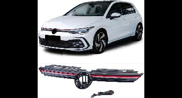 Sport Grill Met Rode LED Verlichting Zwart Glans Geschikt voor Volkswagen Golf 8 (vanaf 2019)